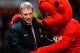 MANCHESTER, ENGLAND - JANUARY 11: Manchester United Manager David Moyes is greeted by mascot Fred the Red prior to the Barclays Premier League match between Manchester United and Swansea City at Old Trafford on January 11, 2014 in Manchester, England. (Photo by Shaun Botterill/Getty Images)