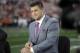 Tim Tebow on ESPN before the NCAA BCS National Championship college football game between Auburn and Florida State Monday, Jan. 6, 2014, in Pasadena, Calif. (AP Photo/David J. Phillip)