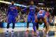 Nov 1, 2013; Memphis, TN, USA; Detroit Pistons center Andre Drummond (0) Detroit Pistons small forward Josh Smith (6) and Detroit Pistons center Greg Monroe (10) react to call against Memphis Grizzlies during the second half at FedExForum. Memphis Grizzlies beat the Detroit Pistons 111 to 108. Mandatory Credit: Justin Ford-USA TODAY Sports