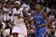 Jun 17, 2012; Miam, FL, USA; Miami Heat small forward LeBron James (6) and Oklahoma City Thunder small forward Kevin Durant (35) during the first quarter in game three in the 2012 NBA Finals at the American Airlines Arena. Mandatory Credit: Derick E. Hingle-USA TODAY Sports