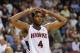 Dec 23, 2013; Miami, FL, USA; Atlanta Hawks power forward Paul Millsap (4) reacts after fouling out during the second half against the Miami Heat at American Airlines Arena. The Heat won 121-119 in overtime. Mandatory Credit: Steve Mitchell-USA TODAY Sports
