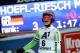 Germany's Maria Hoefl-Riesch celebrates her fourth place in the finish area after completing an alpine ski, women's World Cup slalom in Flachau, Austria, Tuesday, Jan. 14, 2014. American teenager Mikaela Shiffrin held on to a comfortable first-run lead to win a women's World Cup night slalom on Tuesday. (AP Photo/Enrico Schiavi)