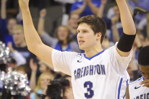 Jan 28, 2014; Omaha, NE, USA; Creighton Bluejays forward Doug McDermott (3) celebrates after their NCAA mens basketball game against the St. John's Red Storm at the CenturyLink Center. Mandatory Credit: Dave Weaver-USA TODAY Sports