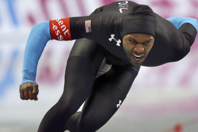 Shani Davis of the United states skates in the men's 1,000 meters race at the World Sprint Speed Skating Championships in Nagano, central Japan, Saturday, Jan. 18, 2014. (AP Photo/Koji Sasahara)