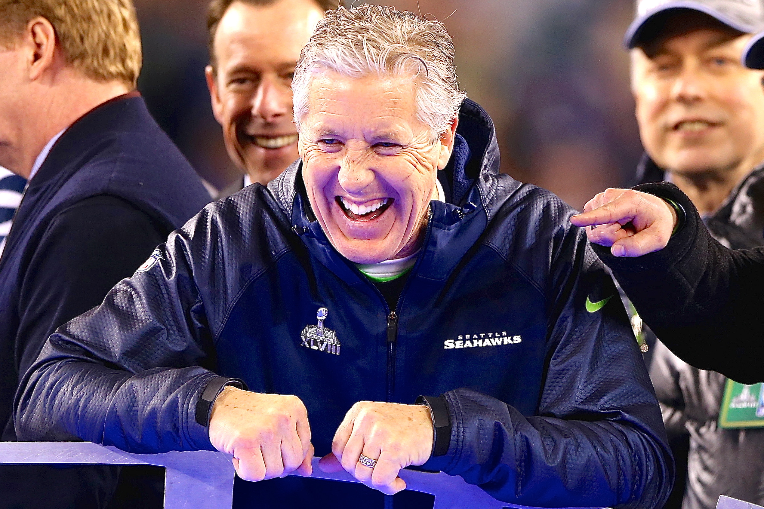 Seattle Seahawks Pete Carroll Celebrates Winning