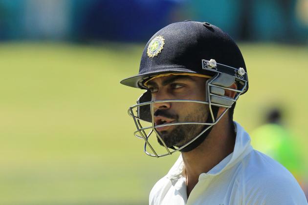 India's batsman Virat Kohli talks to himself as he walks back to the players pavilion after being dismissed for 11 runs on the firth and final day of their cricket test match against South Africa at Kingsmead Stadium in Durban, South Africa, Monday, Dec. 30, 2013. (AP Photo/Themba Hadebe)