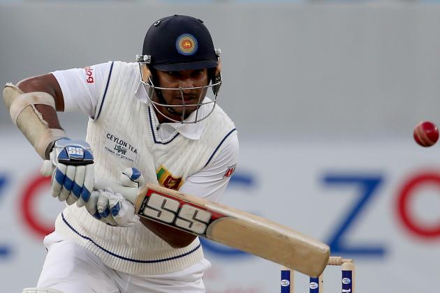 DUBAI, UNITED ARAB EMIRATES - JANUARY 08:  Kumar Sangakkara of Sri Lanka bats during the first day of the second Test match between Pakistan and Sri Lanka at the Dubai Sports City Cricket Stadium on January 8, 2014 in Dubai, United Arab Emirates.  (Photo by Francois Nel/Getty Images)