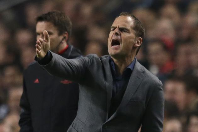 Ajax's coach Frank de Boer gestures during the Champions League Group H soccer match between Ajax Amsterdam and Celtic Glasgow at ArenA stadium in Amsterdam, Netherlands, Wednesday, Nov. 6, 2013. Ajax won the match with a 1-0 score. (AP Photo/Peter Dejong)