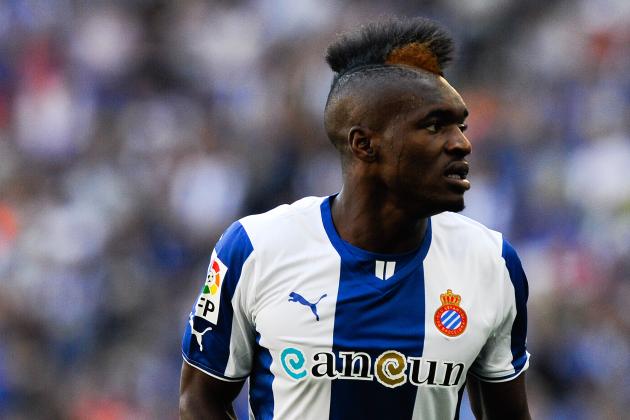 BARCELONA, SPAIN - SEPTEMBER 01:  Thievy Bifouma of RCD Espanyol looks on during the La Liga match between RCD Espanyol and Real Betis Balompie at Cornella-El Prat Stadium on September 1, 2013 in Barcelona, Spain.  (Photo by David Ramos/Getty Images)