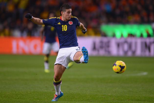 AMSTERDAM, NETHERLANDS - NOVEMBER 19:  James Rodriguez of Colombia runs with the ball during the International Friendly match between Netherlands and Colombia at Amsterdam ArenA on November 19, 2013 in Amsterdam, Netherlands.  (Photo by Lars Baron/Getty Images)
