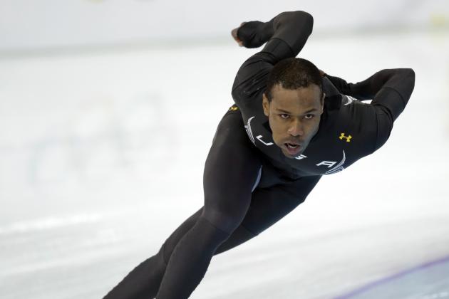Speedskater Shani Davis of the U.S. trains at the Adler Arena Skating Center during the 2014 Winter Olympics in Sochi, Russia, Thursday, Feb. 6, 2014. (AP Photo/Patrick Semansky)