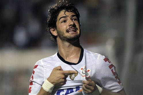 Brazil's Corinthians' Alexandre Pato celebrates after scoring against Mexico's Tijuana during a Copa Libertadores soccer match in Sao Paulo, Brazil, Wednesday, March 13, 2013. (AP Photo/Andre Penner)