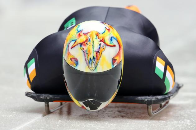 SOCHI, RUSSIA - FEBRUARY 05: Sean Greenwood of Ireland makes a practice skeleton run ahead of the Sochi 2014 Winter Olympics at the Sanki Sliding Center on February 5, 2014 in Sochi, Russia. (Photo by Alex Livesey/Getty Images)