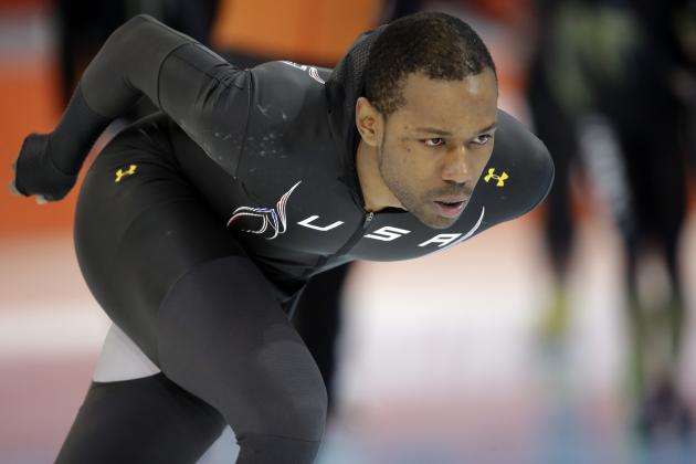 Speedskater Shani Davis of the U.S. trains at the Adler Arena Skating Center during the 2014 Winter Olympics in Sochi, Russia, Friday, Feb. 7, 2014. (AP Photo/Patrick Semansky)