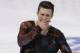 Jeremy Abbott reacts after skating in the men's free skate at the U.S. Figure Skating Championships in Boston, Sunday, Jan. 12, 2014. (AP Photo/Elise Amendola)