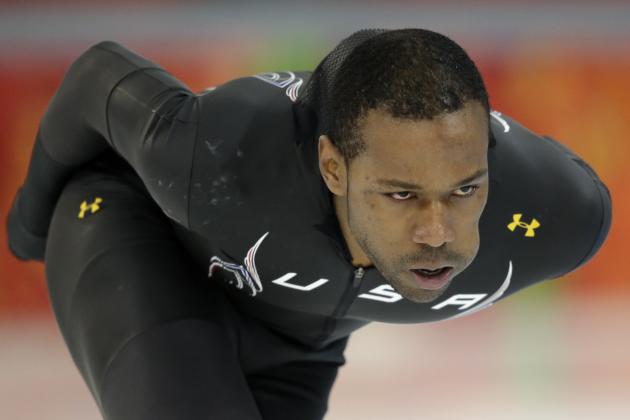 Speedskater Shani Davis of the U.S. trains at the Adler Arena Skating Center during the 2014 Winter Olympics in Sochi, Russia, Friday, Feb. 7, 2014. (AP Photo/Patrick Semansky)