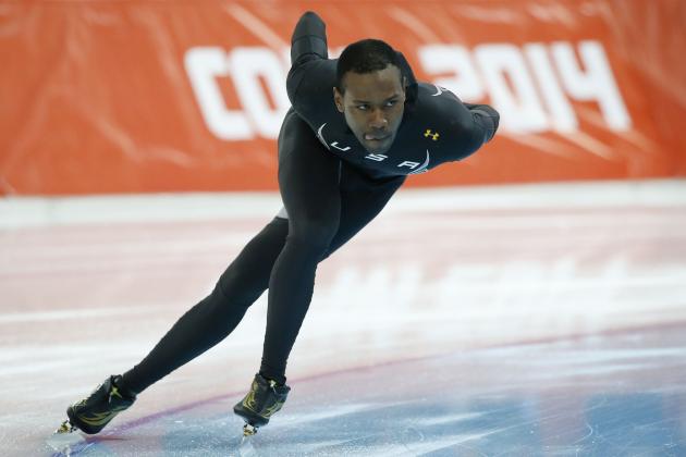 Feb 10, 2014; Sochi, RUSSIA; Shani Davis during warmups for the men's speed skating 500m race during the Sochi 2014 Olympic Winter Games at Adler Arena Skating Center. Mandatory Credit: Jeff Swinger-USA TODAY Sports