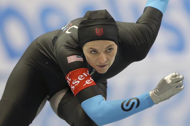 Heather Richardson of the United States skates in the women's 500-meter race of the World Sprint Speed Skating Championships in Nagano, central Japan,Sunday, Jan. 19, 2014. (AP Photo/Koji Sasahara)