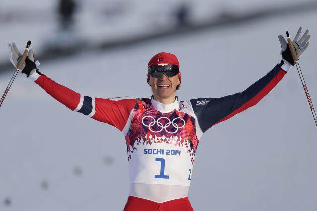 Norway's Ola Vigen Hattestad celebrates winning the gold after the men's final of the cross-country sprint at the 2014 Winter Olympics, Tuesday, Feb. 11, 2014, in Krasnaya Polyana, Russia. (AP Photo/Matthias Schrader)
