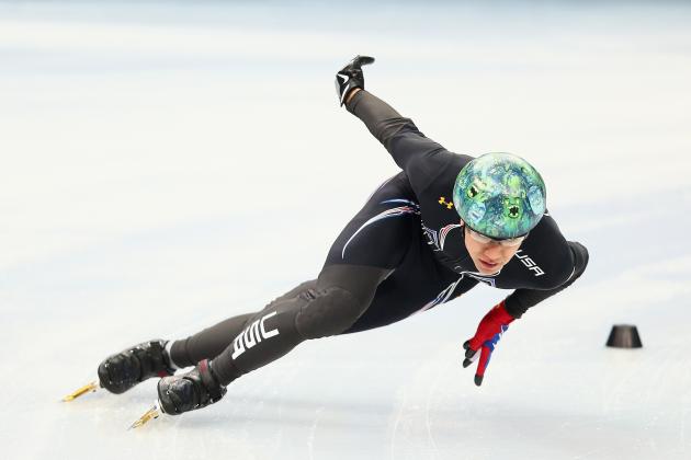 SOCHI, RUSSIA - JANUARY 31:  Short track skater J.R. Celski of the United States practices prior to the Sochi 2014 Winter Olympics at the Iceberg Skating Palace on January 31, 2014 in Sochi, Russia.  (Photo by Clive Mason/Getty Images)