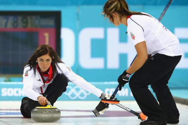 SOCHI, RUSSIA - FEBRUARY 10:  Eve Muirhead of Great Britain in action during the round robin match against Sweden during day 3 of the Sochi 2014 Winter Olympics at Ice Cube Curling Center on February 10, 2014 in Sochi, Russia.  (Photo by Clive Mason/Getty Images)