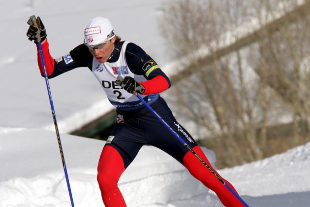Billy Demong from Vermontville, N.Y., skate skis into second place at the U.S. Nordic Combined Championships at Howelsen Hill in Steamboat Springs, Colo., on Saturday, Jan. 21, 2006. Demong is using a newly developed boot and binding system. (AP Photo/Nathan Bilow)