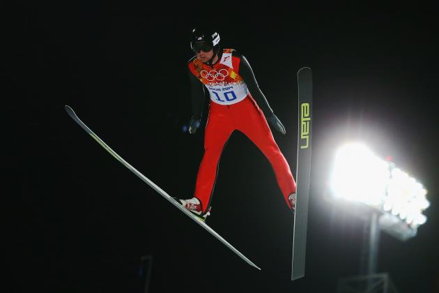 SOCHI, RUSSIA - FEBRUARY 09: Peter Frenette of the United States jumps during the Men's Normal Hill Individual on day 2 of the Sochi 2014 Winter Olympics at the RusSki Gorki Ski Jumping Center on February 9, 2014 in Sochi, Russia.  (Photo by Julian Finney/Getty Images)