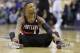 Portland Trail Blazers guard Damian Lillard after committing a foul in the first half of an NBA basketball game against the Indiana Pacers in Indianapolis, Friday, Feb. 7, 2014. (AP Photo/Michael Conroy)