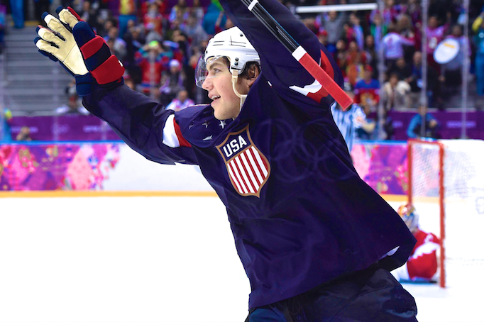 T.J. Oshie - Sochi 2014 - Winter Olympic Games - Team USA Blue Game-Worn  Jersey - Worn in 2nd Period, 3rd Period, Overtime and Shootout vs. Russia,  2/15/14 - NHL Auctions