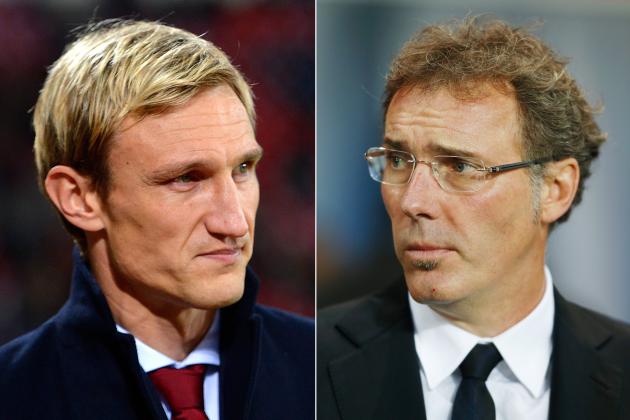 FILE PHOTO - EDITORS NOTE: COMPOSITE OF TWO IMAGES - Image Numbers 452277247 (L) and 187012956) In this composite image a comparison has been made between Head Coach Sami Hyypia of Bayer Leverkusen  (L) and PSG manager Laurent Blanc. Bayer 04 Leverkusen and Paris Saint Germain meet in the UEFA Champions League Round of 16 match 1st leg on February 18,2014 with the 2nd leg on March 12 ,2014.  ***LEFT IMAGE*** LEVERKUSEN, GERMANY - NOVEMBER 27: Head Coach Sami Hyypia of Bayer Leverkusen walks pitchside ahead of the UEFA Champions League Group A match between Bayer Leverkusen and Manchester United at BayArena on November 27, 2013 in Leverkusen, Germany. (Photo by Dennis Grombkowski/Bongarts/Getty Images) ***RIGHT IMAGE***  PARIS, FRANCE - NOVEMBER 05: PSG manager Laurent Blanc looks on prior to the UEFA Champions League Group C match between Paris Saint Germain and RSC Anderlecht at Parc des Princes on November 5, 2013 in Paris, France. (Photo by Harry Engels/Getty Images)
