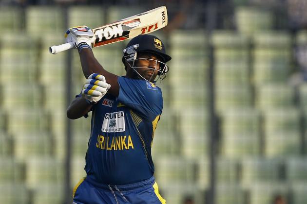 Sri Lanka’s Thisara Perera plays a shot against Bangladesh during their first one day international cricket match in Dhaka, Bangladesh, Monday, Feb. 17, 2014. (AP Photo/A.M. Ahad)