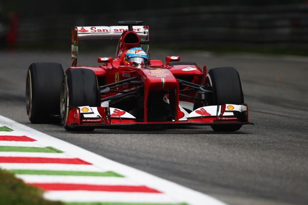 MONZA, ITALY - SEPTEMBER 08:  Fernando Alonso of Spain and Ferrari drives on his way to finishing second during the Italian Formula One Grand Prix at Autodromo di Monza on September 8, 2013 in Monza, Italy.  (Photo by Clive Mason/Getty Images)