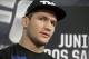 Former UFC heavyweight champion Junior Dos Santos, answers questions during a media availability Thursday, Oct. 17, 2013, in Houston. Santos will face UFC heavyweight champion Cain Velasquez in a rematch in Houston Saturday. Velasquez beat Santos in a five-round decision in December to regain the title after Santos won in a knockout in the first meeting in 2011. (AP Photo/Pat Sullivan)
