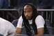 New York Red Bulls soccer player Thierry Henry waits for the start of Game 5 of an NBA basketball playoff series between the New York Knicks and the Indiana Pacers in the Eastern Conference semifinals at Madison Square Garden in New York, Thursday, May 16, 2013. (AP Photo/Julio Cortez)