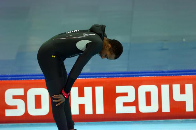 SOCHI, RUSSIA - FEBRUARY 10:  Shani Davis of the United States reacts after competing during the Men's 500 m Race 2 of 2 Speed Skating event during day 3 of the Sochi 2014 Winter Olympics at Adler Arena Skating Center on February 10, 2014 in Sochi, Russia.  (Photo by Paul Gilham/Getty Images)