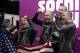 The team from the United States USA-2, with Nick Cunningham, Justin Olsen, Johnny Quinn and Dallas Robinson, react in the finish area after their second run during the men's four-man bobsled competition at the 2014 Winter Olympics, Saturday, Feb. 22, 2014, in Krasnaya Polyana, Russia. (AP Photo/Michael Sohn)