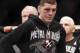 Nick Diaz reacts after Carlos Condit wins a unanimous decision just after their UFC interim welterweight mixed martial arts title match, Saturday, Feb. 4, 2012 at The Mandalay Bay Resort & Casino in Las Vegas. (AP Photo/Eric Jamison)