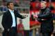 FILE PHOTO - EDITORS NOTE: COMPOSITE OF TWO IMAGES - Image Numbers 179655478 (L) and 454110679) In this composite image a comparison has been made between Olympiacos FC head coach Miguel Gonzalez (L) and David Moyes the Manchester United manager. Olympiakos and Manchester United meet in the UEFA Champions League Round of 16 with the first leg on Febuary 25, 2014 and the 2nd leg on March 19, 2014. ***LEFT IMAGE*** PIRAEUS, GREECE - AUGUST 25: Olympiacos FC head coach Miguel Gonzalez issues instructions during the greek Super League match between Olympiacos FC and Atromitos FC at Karaiskakis Stadium on August 25, 2013 in Piraeus, Greece. (Photo by Valerio Pennicino/Getty Images) ***RIGHT IMAGE*** MANCHESTER, ENGLAND - DECEMBER 07: David Moyes the Manchester United manager shouts instructions to his players during the Barclays Premier League match between Manchester United and Newcastle United at Old Trafford on December 7, 2013 in Manchester, England. (Photo by Richard Heathcote/Getty Images)