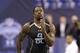 South Carolina defensive lineman Jadeveon Clowney runs the 40-yard dash at the NFL football scouting combine in Indianapolis, Monday, Feb. 24, 2014. (AP Photo/Nam Y. Huh)