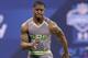 Michigan State defensive back Darqueze Dennard runs the 40-yard dash at the NFL football scouting combine in Indianapolis, Tuesday, Feb. 25, 2014. (AP Photo/Nam Y. Huh)