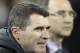 Republic of Ireland assistant manager Roy Keane, left, and manager Martin O'Neill, right, watch their team play against Latvia during a soccer International at the Aviva Stadium, Dublin, Ireland, Friday, Nov. 15, 2013. (AP Photo/Peter Morrison)
