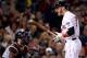 Oct 19, 2013; Boston, MA, USA; Boston Red Sox shortstop Stephen Drew (7) reacts after striking out against the Detroit Tigers during the seventh inning in game six of the American League Championship Series playoff baseball game at Fenway Park. Mandatory Credit: Robert Deutsch-USA TODAY Sports