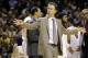 Minnesota head coach Richard Pitino calls his players to him during the second half of an NCAA college basketball game against Iowa in Minneapolis, Tuesday, Feb. 25, 2014. Minnesota won 95-89. (AP Photo/Ann Heisenfelt)