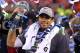 Feb 2, 2014; East Rutherford, NJ, USA; Seattle Seahawks quarterback Russell Wilson (3) celebrates with the Lombardi Trophy after beating the Denver Broncos 43-8 in Super Bowl XLVIII at MetLife Stadium. Mandatory Credit: Brad Penner-USA TODAY Sports