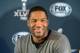Jan 28, 2014; New York, NY, USA; New York Giants former defensive end Michael Strahan at a Fox Sports press conference at Empire East Ballroom at the Sheraton New York Times Square in advance of Super Bowl XLVIII. Mandatory Credit: Kirby Lee-USA TODAY Sports