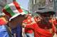 Supporters on Italy, left and Spain, right, meet in downtown Vienna, Sunday, June 22, 2008, prior to the Spain v Italy match during the Euro 2008 European Soccer Championships in Austria and Switzerland. (AP Photo/Frank Augstein)