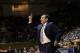 Duke coach Mike Krzyzewski reacts during the second half of an NCAA college basketball game against Virginia Tech in Durham, N.C., Tuesday, Feb. 25, 2014. Duke won 66-48. (AP Photo/Gerry Broome)