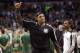 Brooklyn Nets forward Paul Pierce, formerly of the Boston Celtics, acknowledges applause from the crowd while warming up before an NBA basketball game against the Celtics, Sunday, Jan. 26, 2014, in Boston. (AP Photo/Steven Senne)