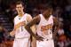 PHOENIX, AZ - DECEMBER 18: Goran Dragic #1 and Eric Bledsoe #2 of the Phoenix Suns await a free throw shot during the NBA game against the San Antonio Spurs at US Airways Center on December 18, 2013 in Phoenix, Arizona. The Spurs defeated the 108-101. NOTE TO USER: User expressly acknowledges and agrees that, by downloading and or using this photograph, User is consenting to the terms and conditions of the Getty Images License Agreement. (Photo by Christian Petersen/Getty Images)