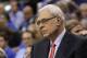 Los Angeles Lakers head coach Phil Jackson during Game 4 of a second-round NBA playoff basketball series against the Dallas Mavericks, Sunday, May 8, 2011, in Dallas. The Mavericks won 122-86. (AP Photo/Tony Gutierrez)